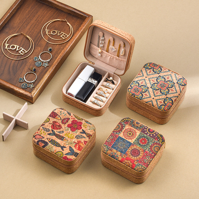 Cork travel jewelry storage box