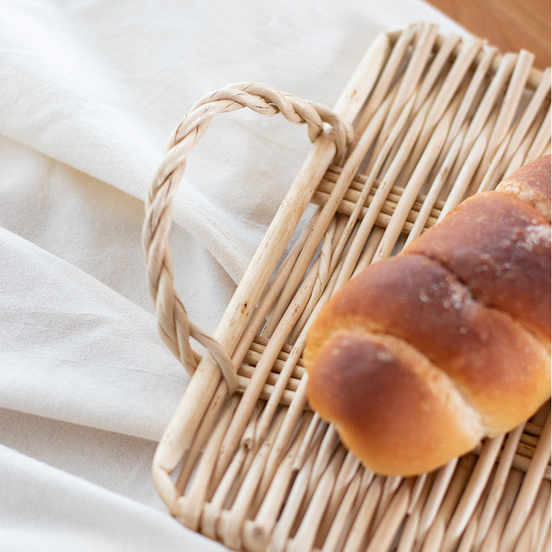 Rattan fruit tray with handle for kitchen and dining use