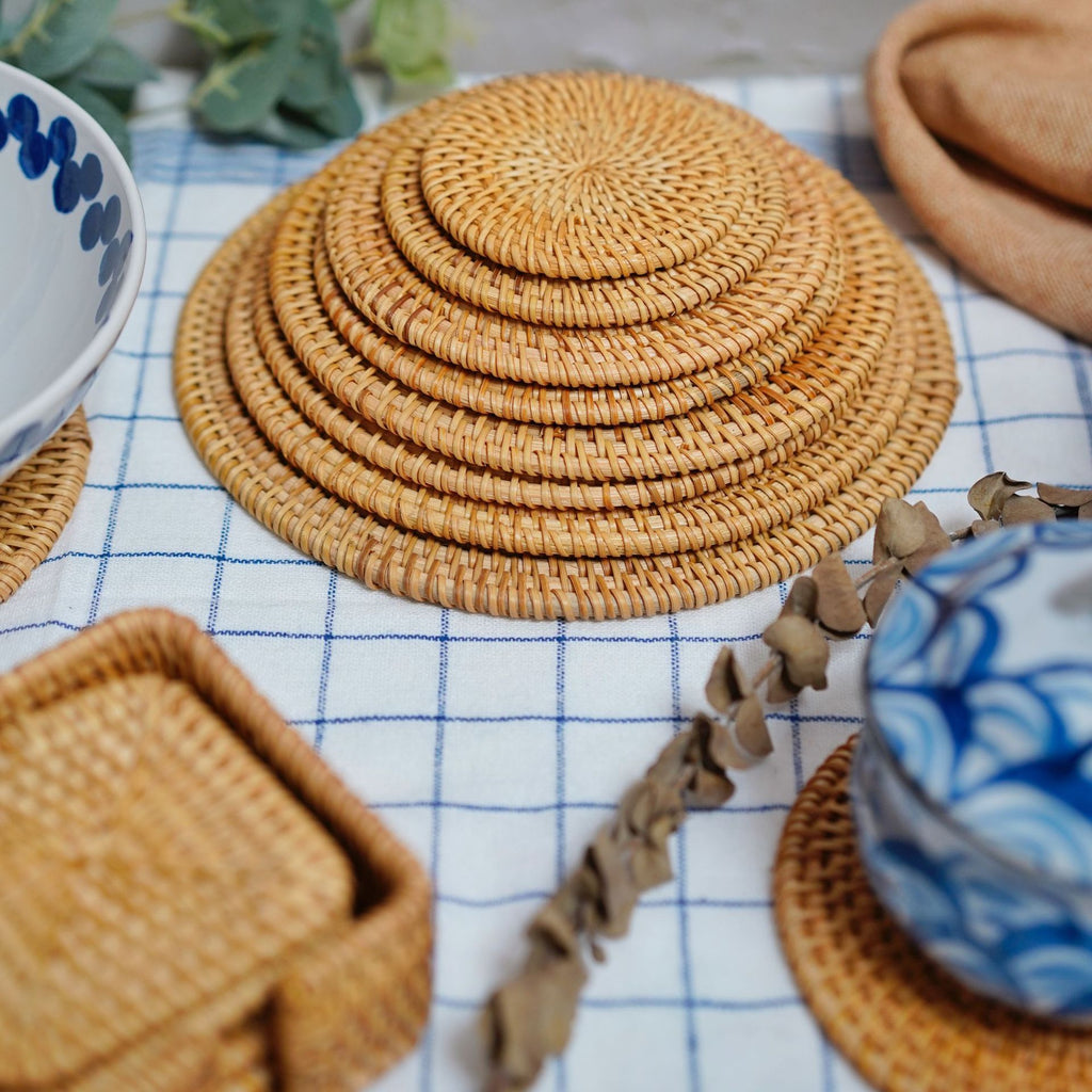 Natural rattan coasters for table protection