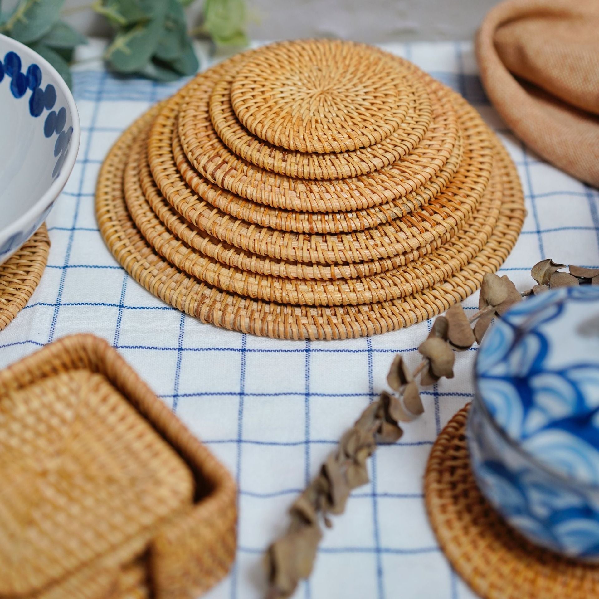 Natural rattan coasters for table protection