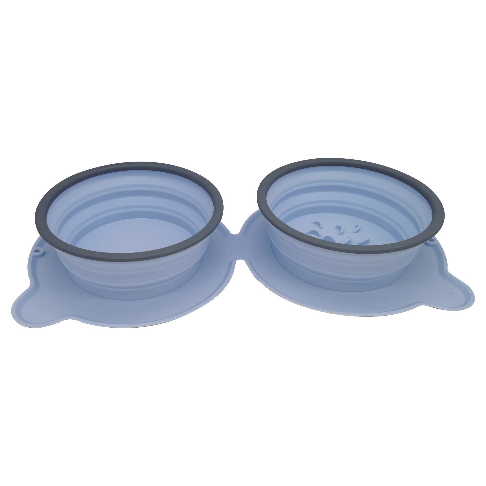 Foldable silicone double pet bowl for travel and outdoor feeding