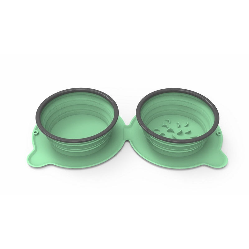 Foldable silicone double pet bowl for travel and outdoor feeding