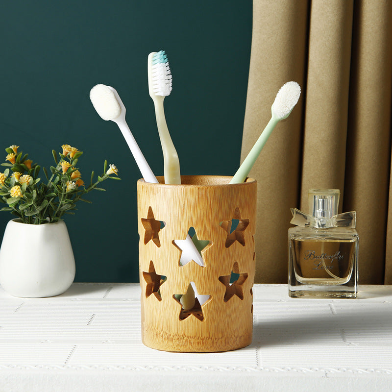 Bamboo travel wash cup and toothbrush holder