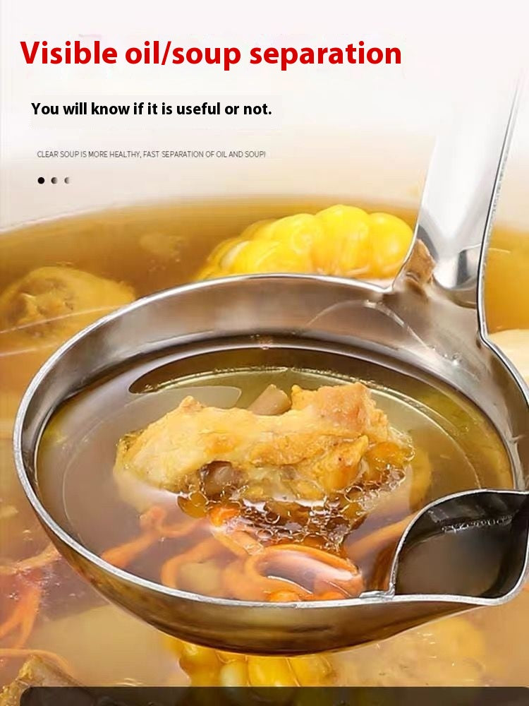Stainless steel grease strainer ladle for separating oil from soups