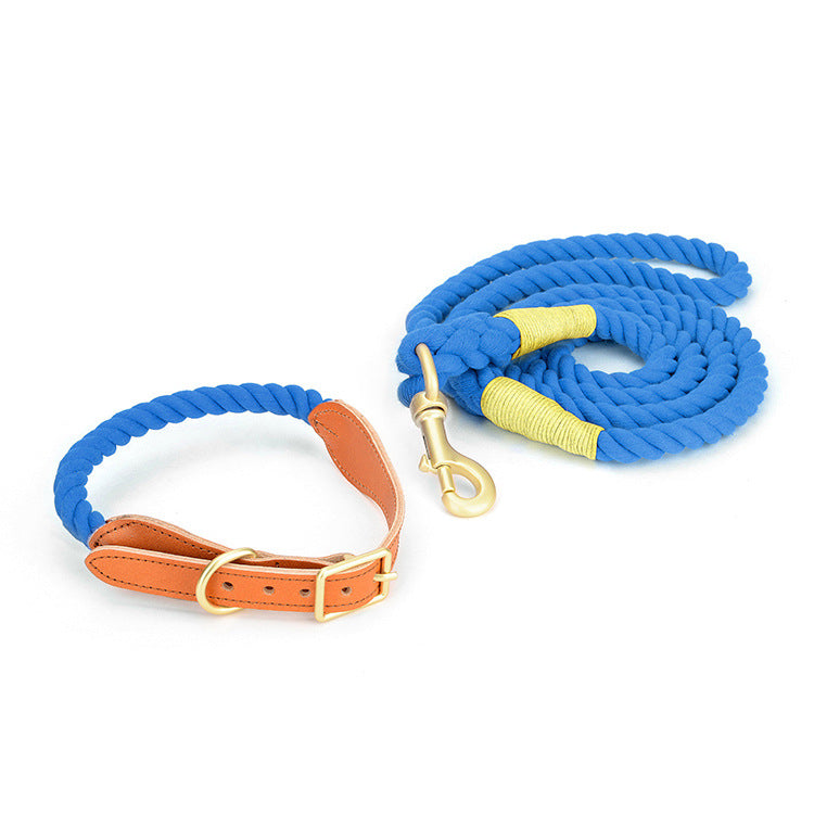 Cotton rope dog leash with leather grip