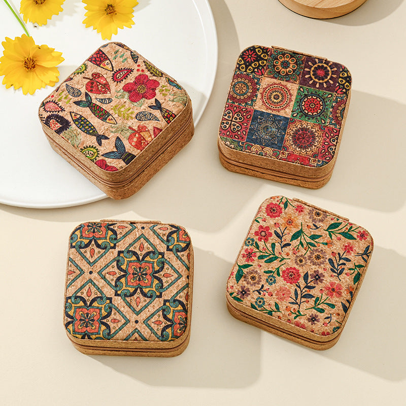 Cork travel jewelry storage box