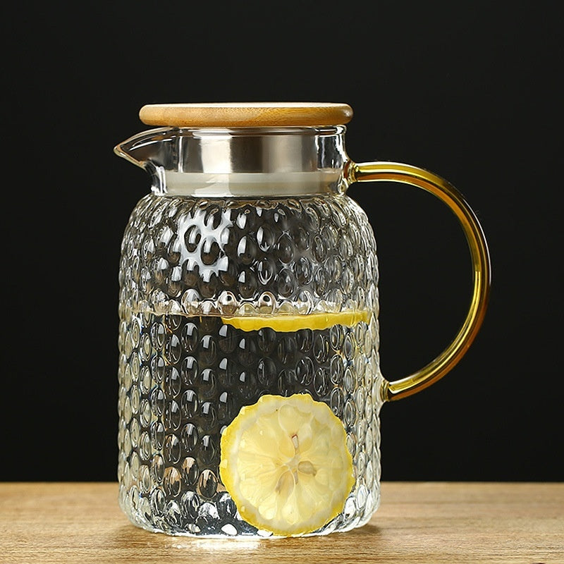 Borosilicate glass water pitcher with bamboo and steel lid for everyday use