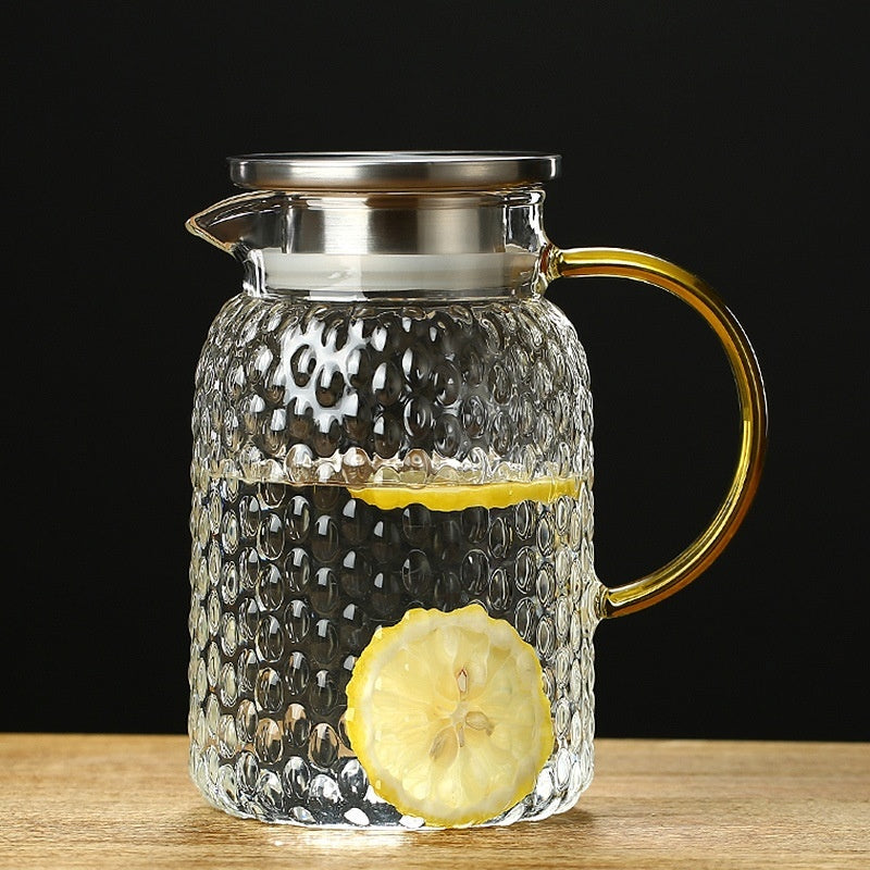 Borosilicate glass water pitcher with bamboo and steel lid for everyday use