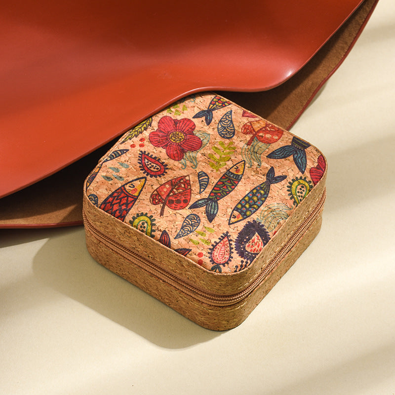 Cork travel jewelry storage box