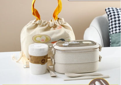 Wheat straw composite microwaveable bento box for daily meals