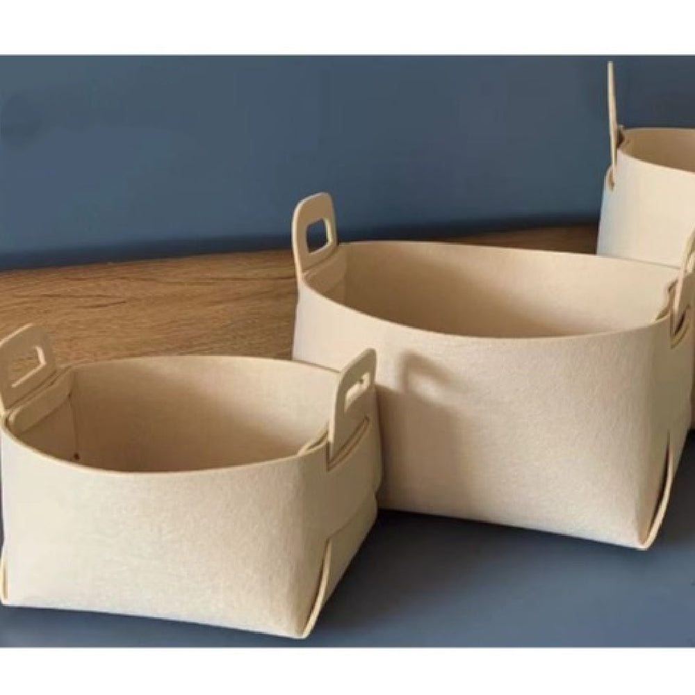 Foldable felt storage basket for travel use