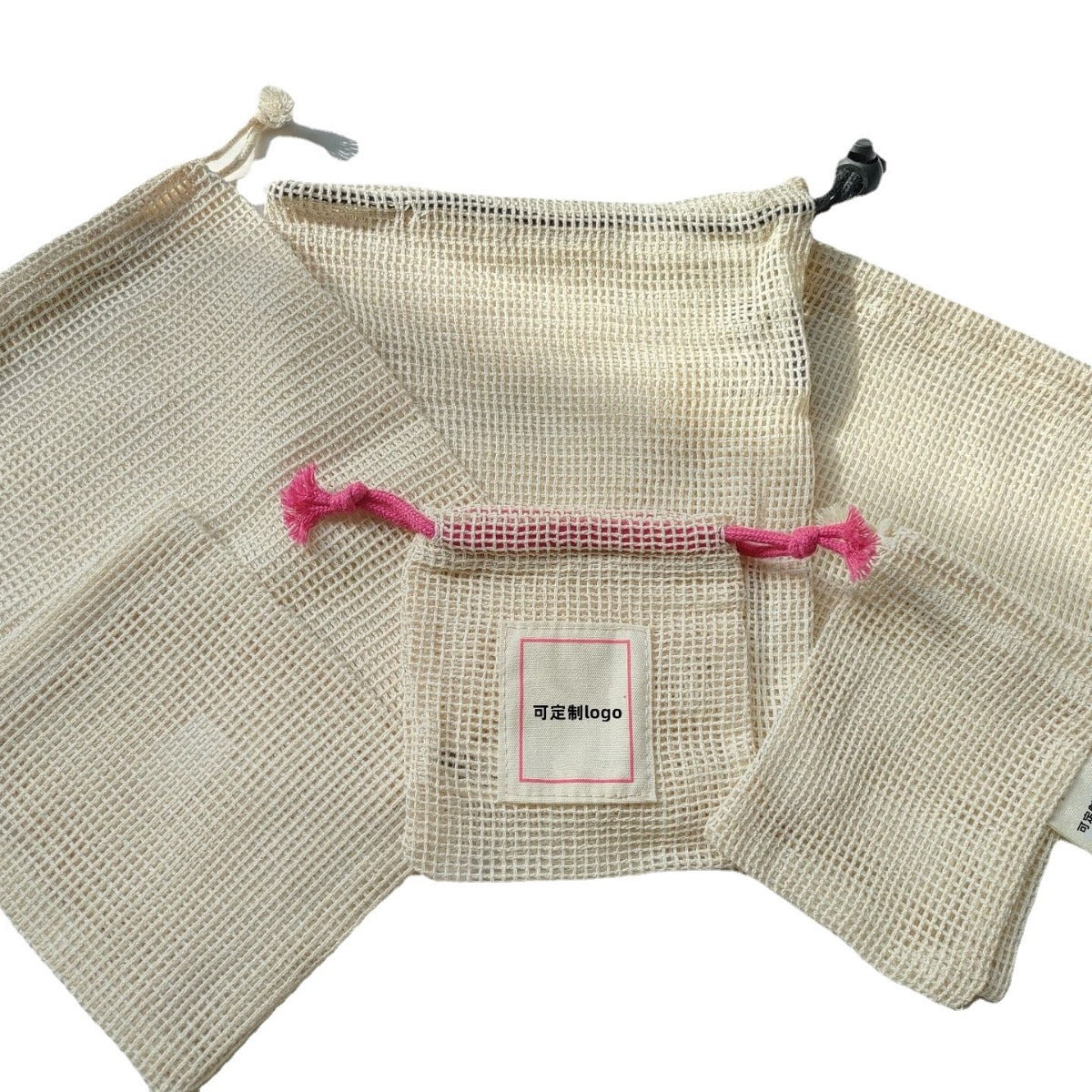 Cotton mesh drawstring laundry bag for travel