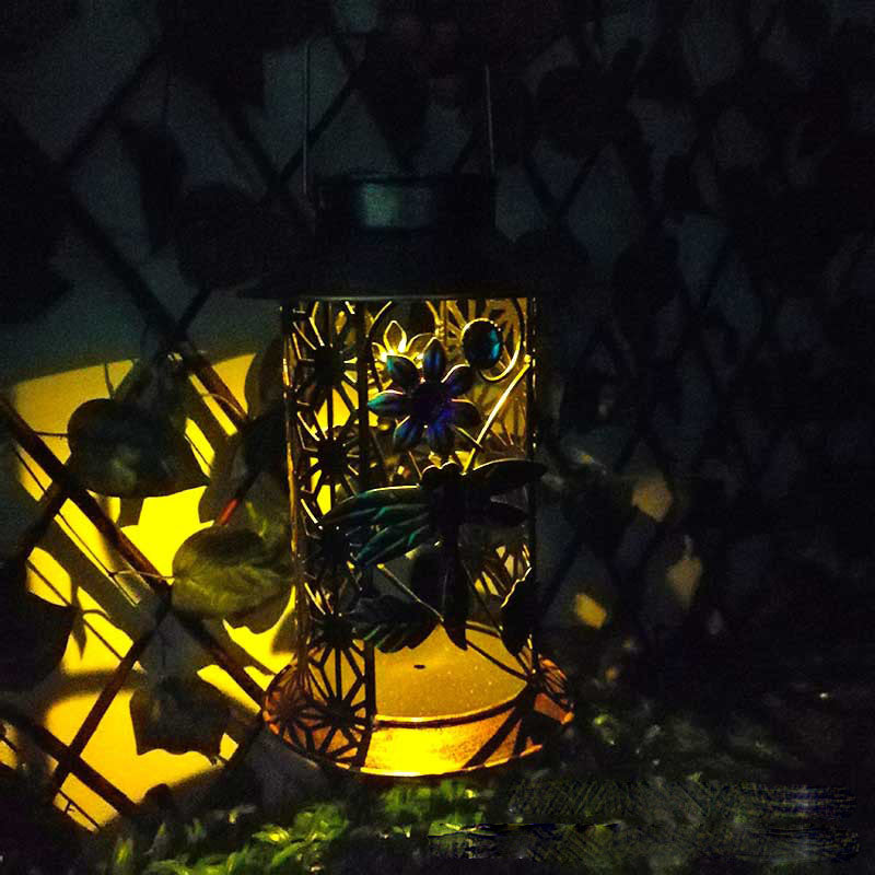 Solar powered iron garden lantern